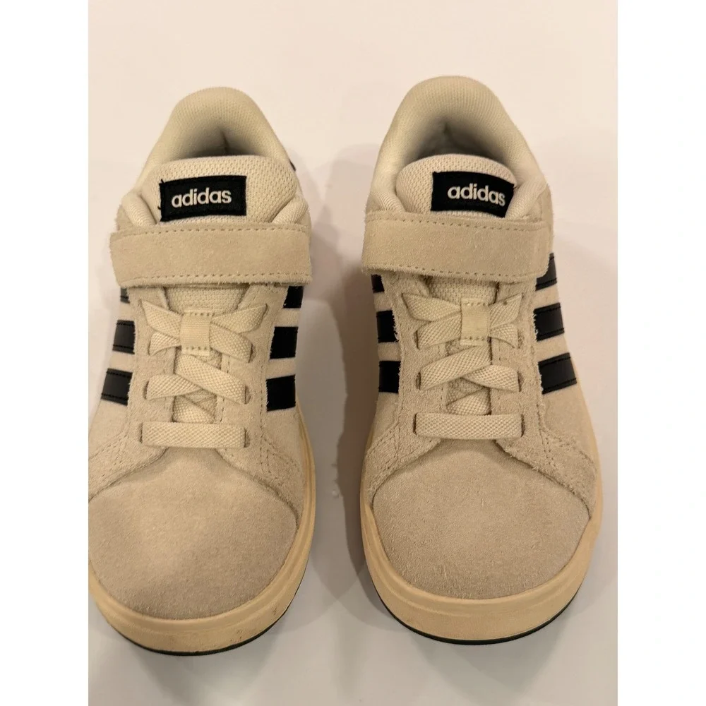 Adidas Grand Court Kids Suede Sneakers Cream Black 13.5K JR5568